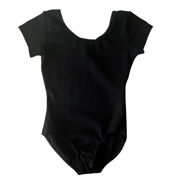 Capezio Short Sleeve Leotard Girls Large Black Dance Gymnastics New - Picture 2 of 10